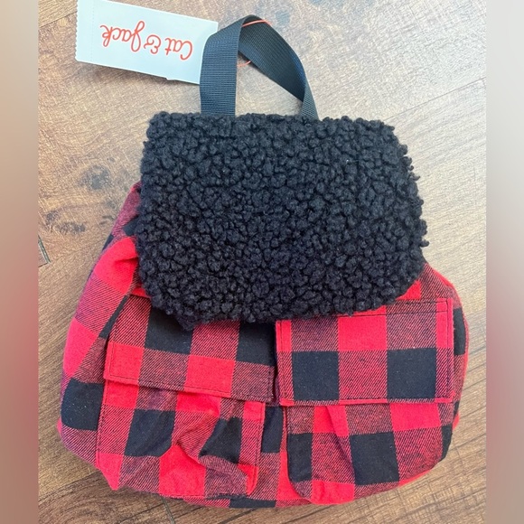NWT buffalo check kids mini backpack red black cat & jack - Picture 1 of 5
